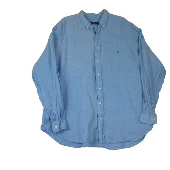 Ralph Lauren Linen Shirt Mens 2XB Big Blue Long Sleeve Button Down - Picture 10 of 10
